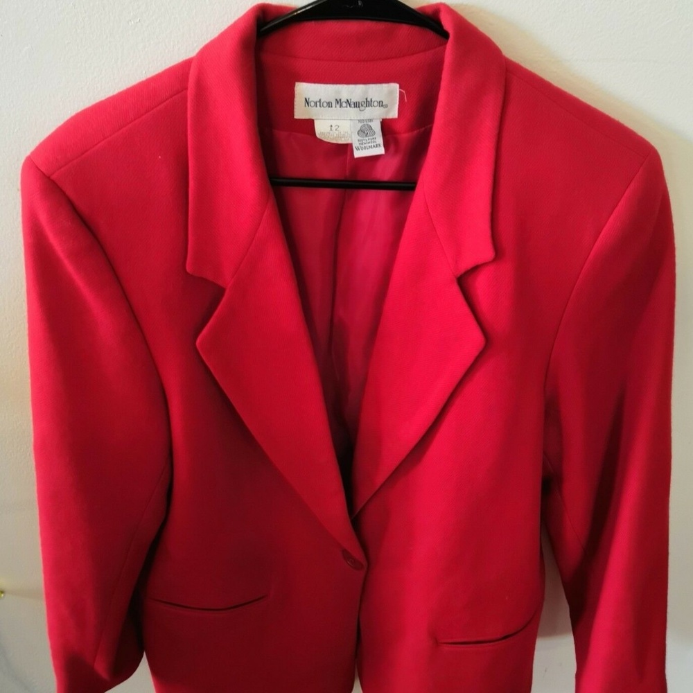 NORTON MCNAUGHTON WOMENS RED WOOL Blazer Size 12